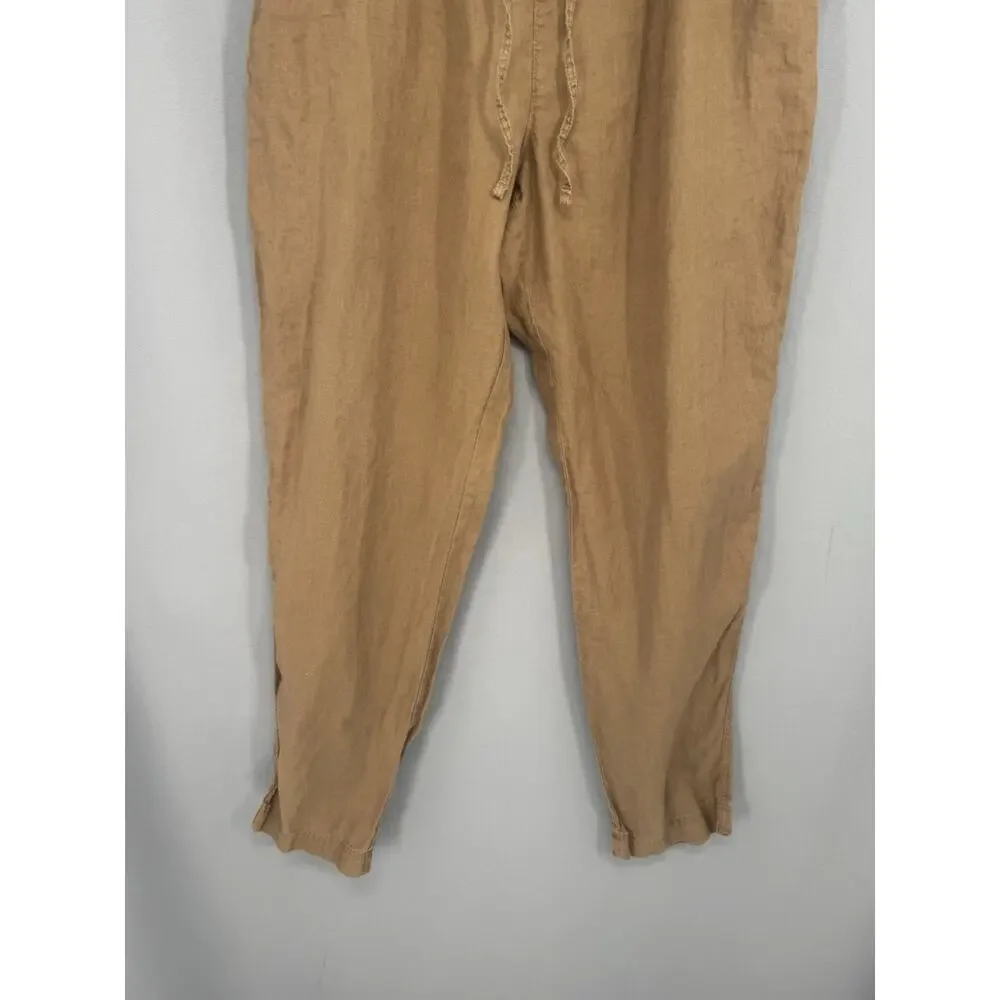 H&M Linen Pants Mens Size Large Slim Fit Natural Brown Vacation Cruise Resort